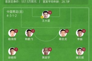 仅对手一半！国足vs澳大利亚身价对比：557.5万欧PK1145万欧